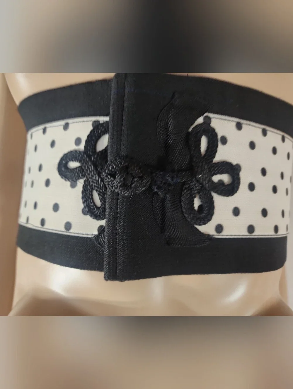 BLACK & WHITE POKA DOT CORSET BELT WAIST CINCHER SIZE XS/24
